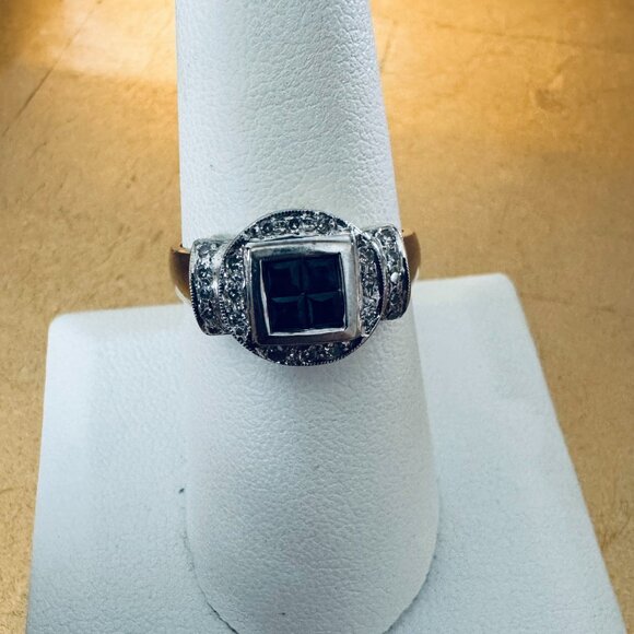 14K White Gold Art Deco Sapphire and Diamond Ring size 8 - Picture 4 of 9